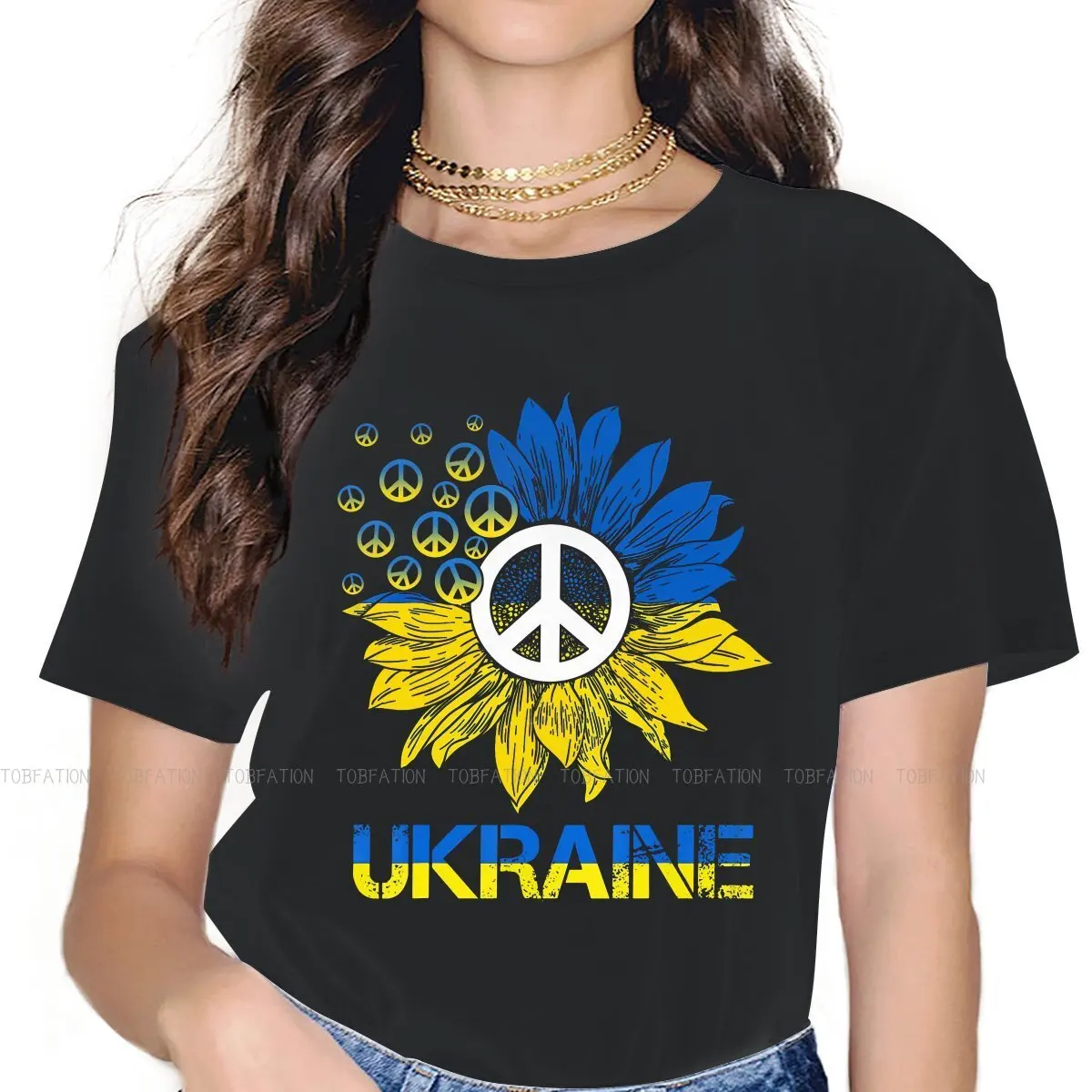 Peace for Ukraine Sunflower Women Shirts  Oversized Korean StyleT-shirt Kawaii Vintage Female Blusas