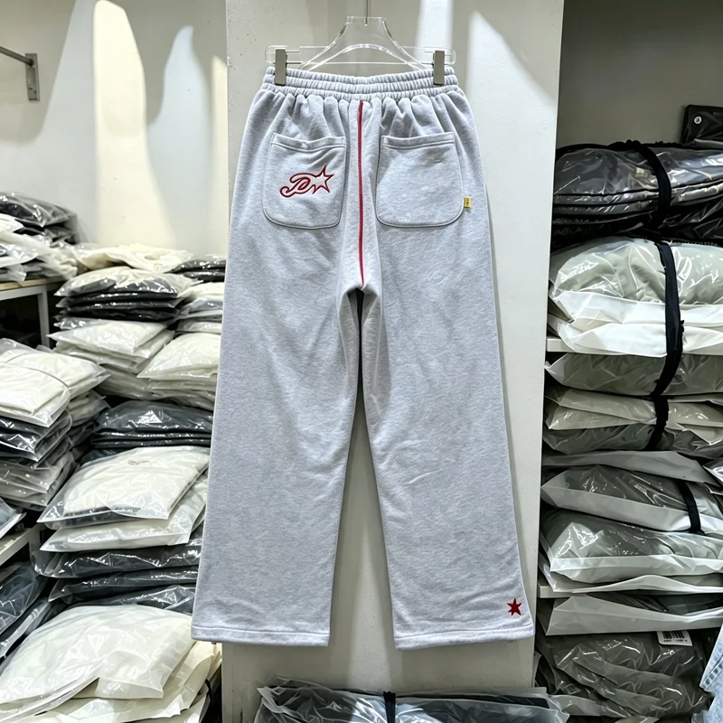 Classic Red Reverse Stitch Protect Sweappants Hem Drawstring Design Men Women Embroidery Label Loose Track Pants Jogger Trousers