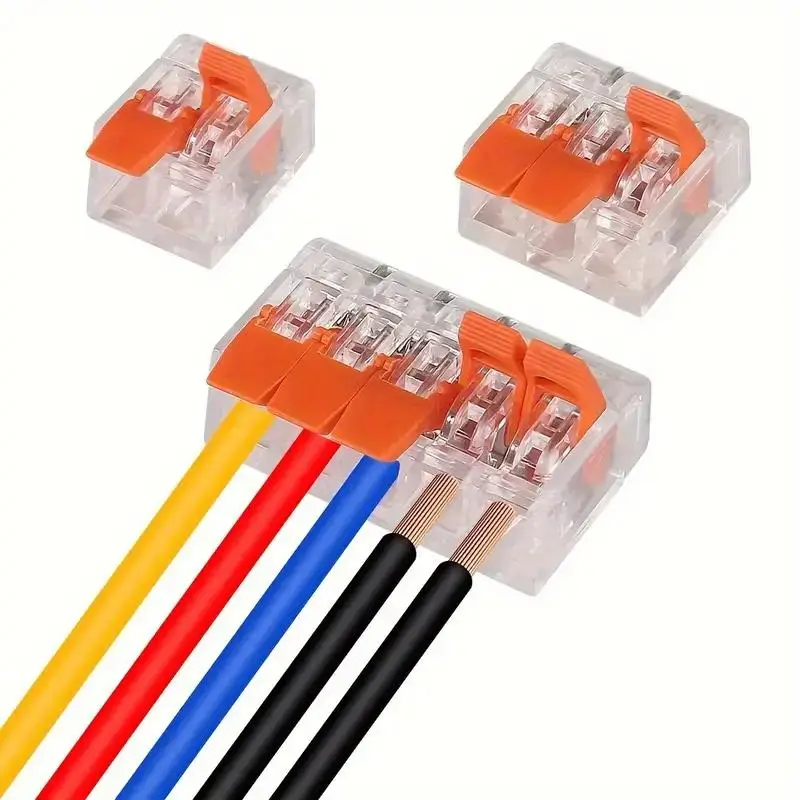 ขั้วต่อไฟฟ้าแบบเชื่อมต่อเร็ว ขั้วต่อแบบก้านโยกใส 2 3 5 พอร์ต 32A 250V สำหรับสายไฟตันและสายไฟหุ้มฉนวนขนาด 0.5-4 มม.²