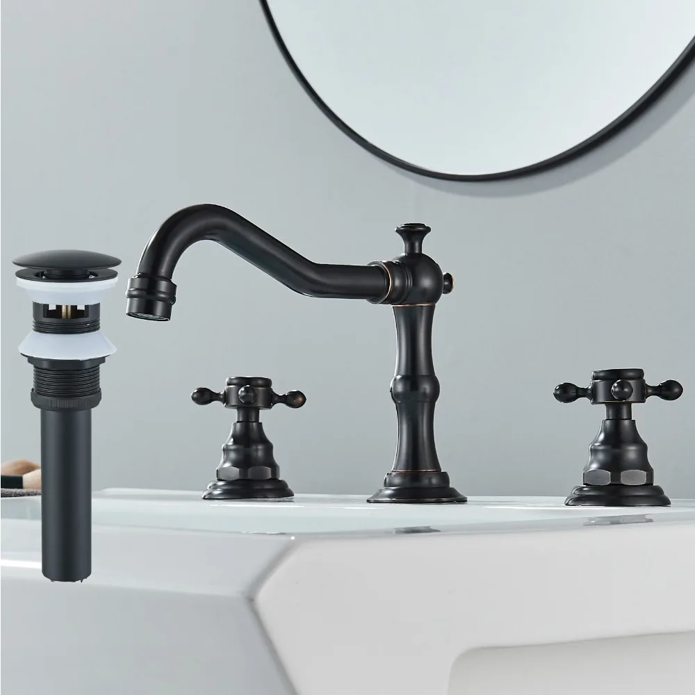 

ORB Widespread Waterfall 3-hole Bathroom Sink Faucet with 2-Handle Drain