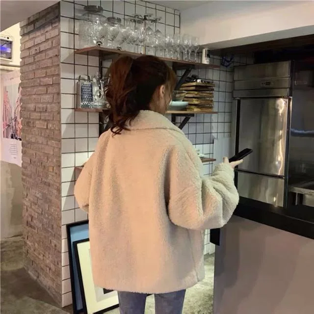 2025 Autumn and Winter Imitation Lamb Wool Hoodie, Women's Thick Warm Cardigan Jacket American Retro Korean Version Loose Furry