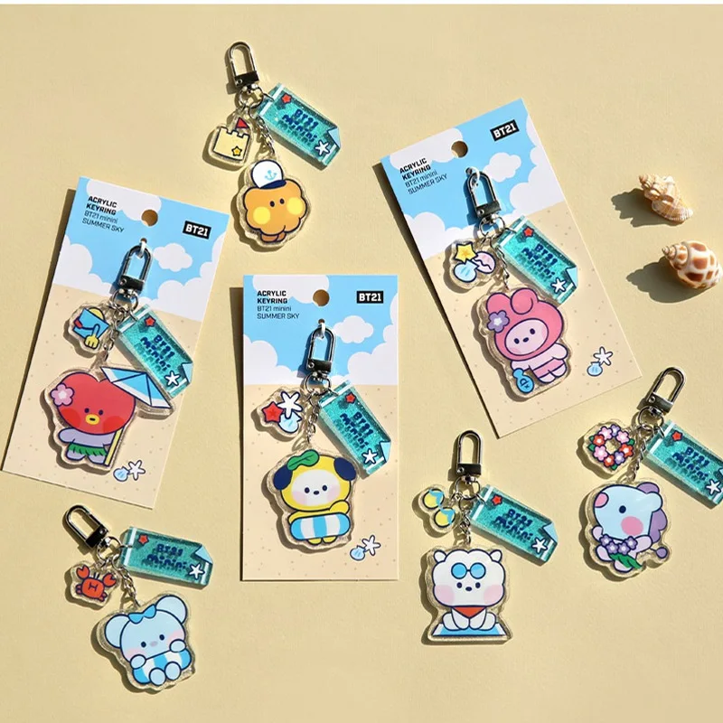 7Pcs Color Bt21 Pendant Creative Vacation Style Rj Tata Cooky Acrylic Keychain Kawaii Cartoon Versatile Accessories Holiday Gift