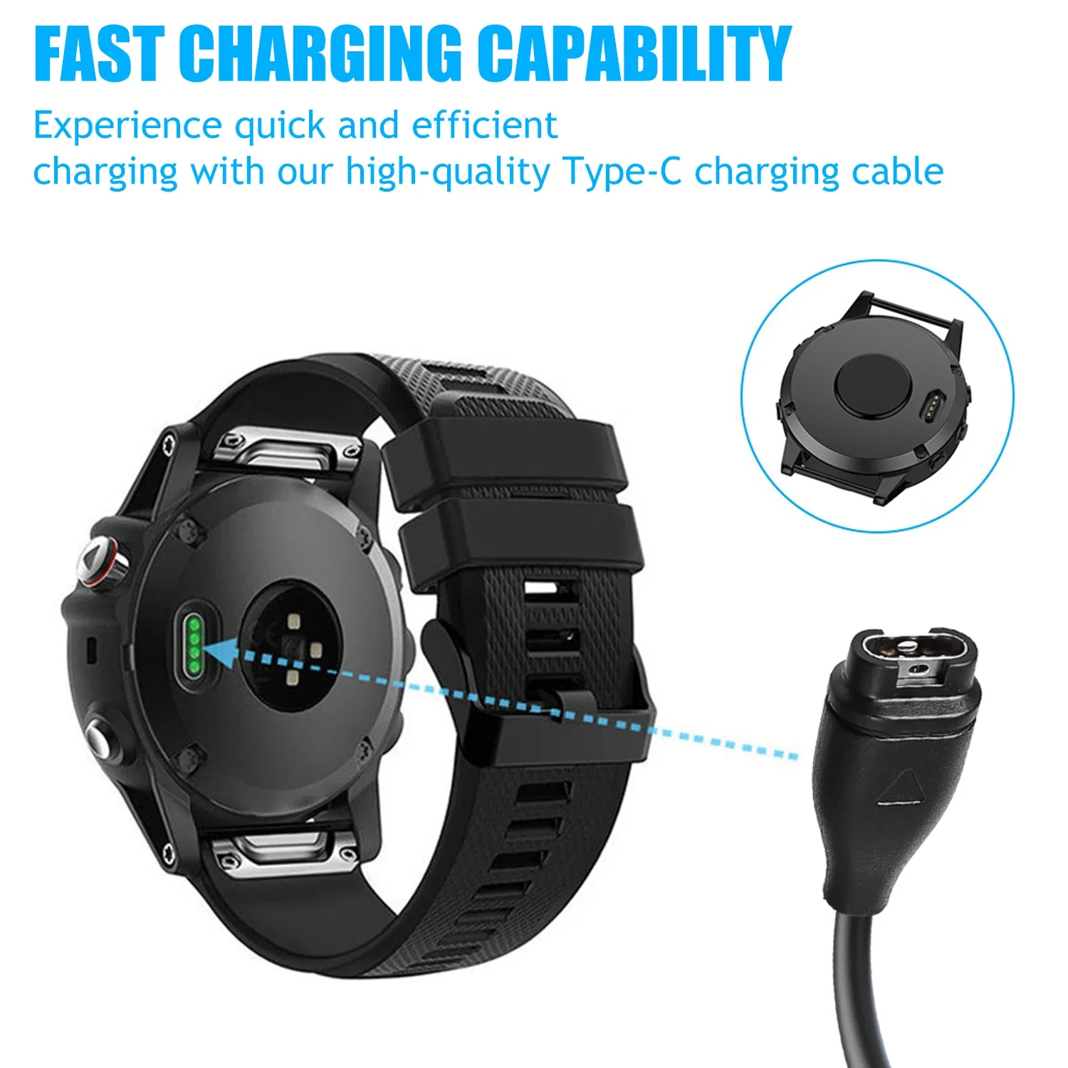 كابل شاحن ساعة من النوع C لـ Garmin Fenix 5X 6S PRO 7 8 ساعة ذكية عالمية USB سلك بيانات من النوع C سلك شحن سريع