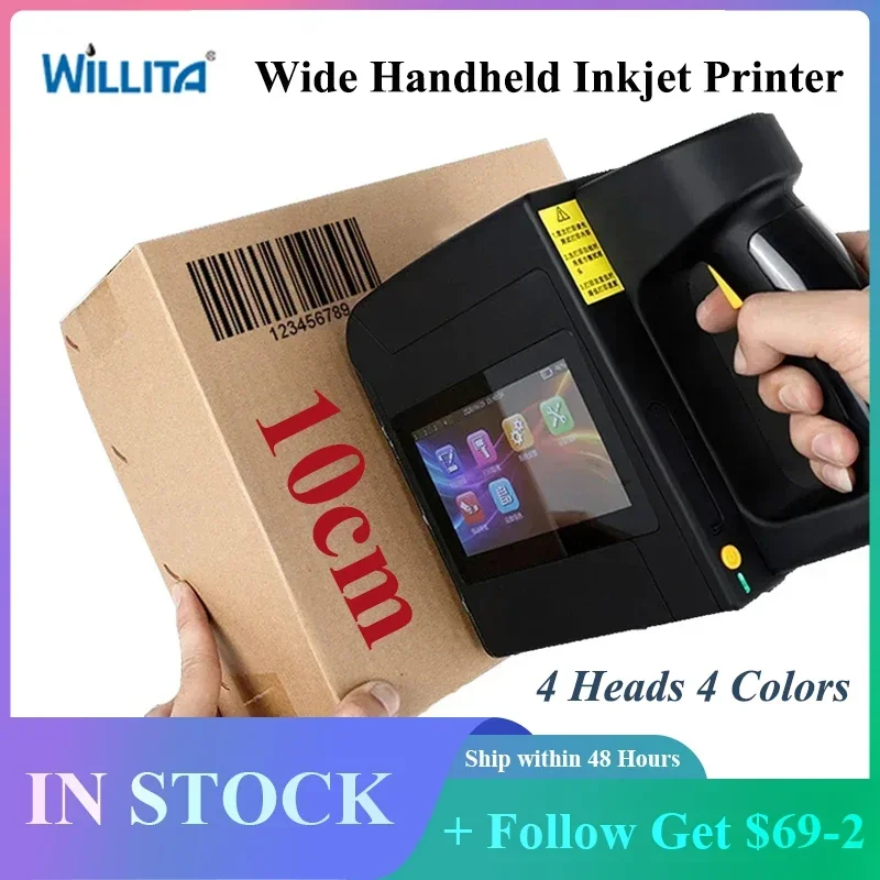 

WILLITA 10cm Portable Handheld Inkjet Printer Large Character Printer for Barcode Numbers Date Wide Format Print Coding Machine