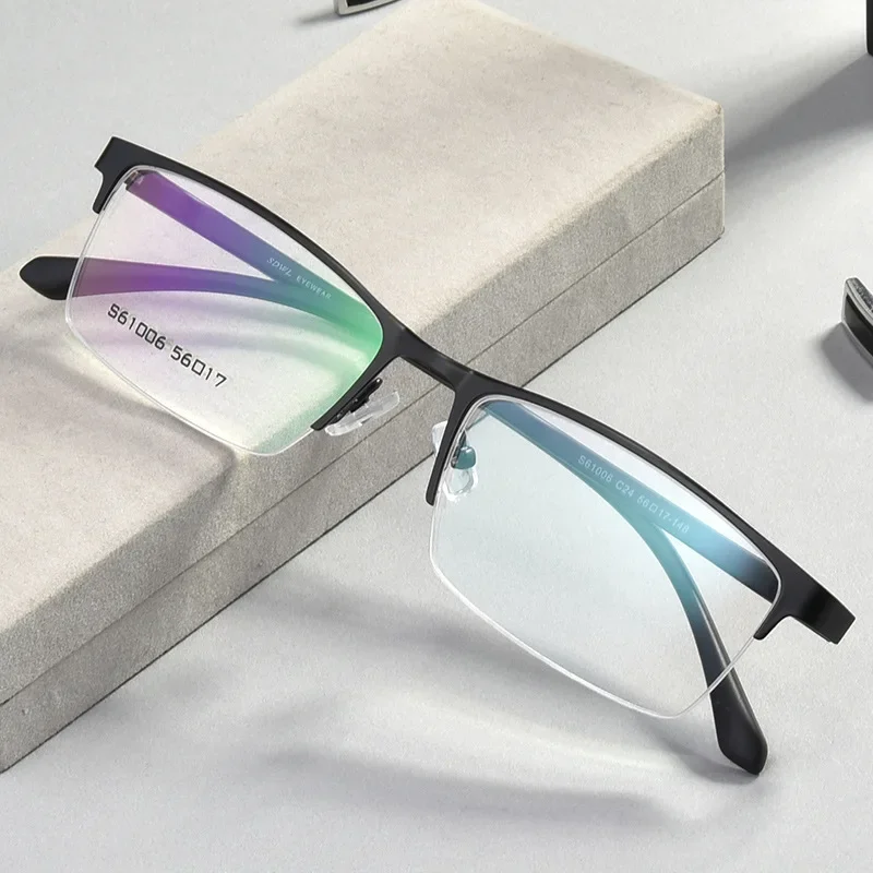 Half Rim Myopia Glasses Men's Alloy Frame Rectangle Spectacles Optical Shortsighted Eyeglasses Eyewear