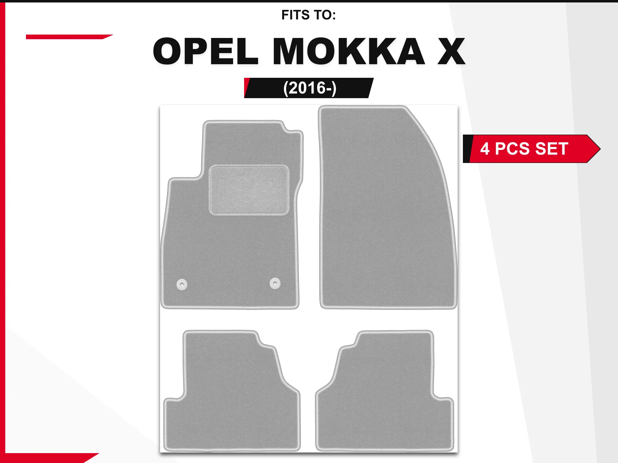 OSLO velourtapijten voor: Opel Mokka X 2016- crossover grijs 4 stuks