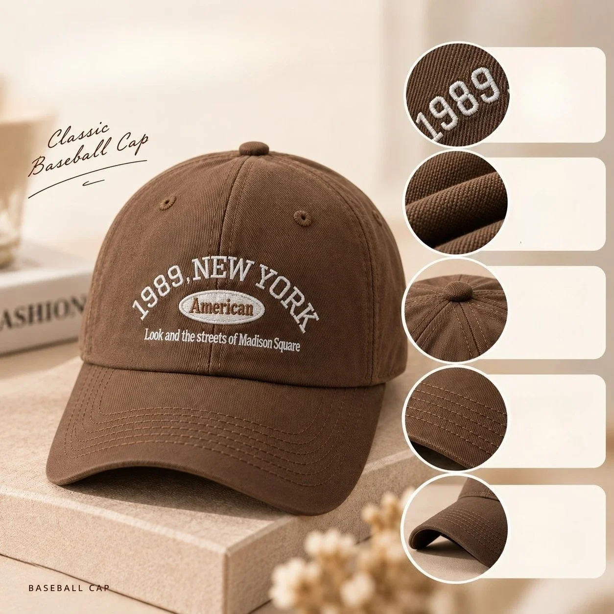 Autumn and Winter Versatile Cap Wholesale, Trend Embroidery 1989 Baseball Cap Men's English Alphabet Hard Top Hat