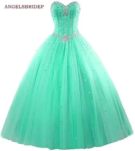 Ball Gown Quinceanera Dresses Formal Sweetheart Sparkly Crystal Beaded Tulle Masquerad Birthday Party Gowns