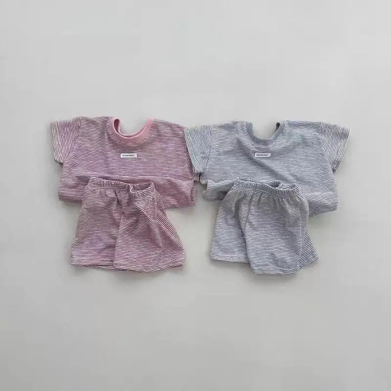 

2026 Summer New Children Short Sleeve Clothes Set Boys Girls Casual Striped T Shirts + Shorts 2pcs Suit Cotton Toddler Outfits