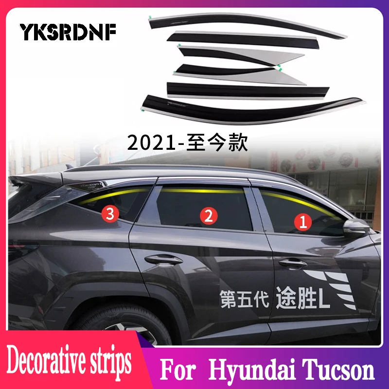 6pcs Chrome&black  Window Visor Vent Shades Sun Rain Guard Trim Exterior Accessories Awnings for 2022 2023 2024 Hyundai Tucson