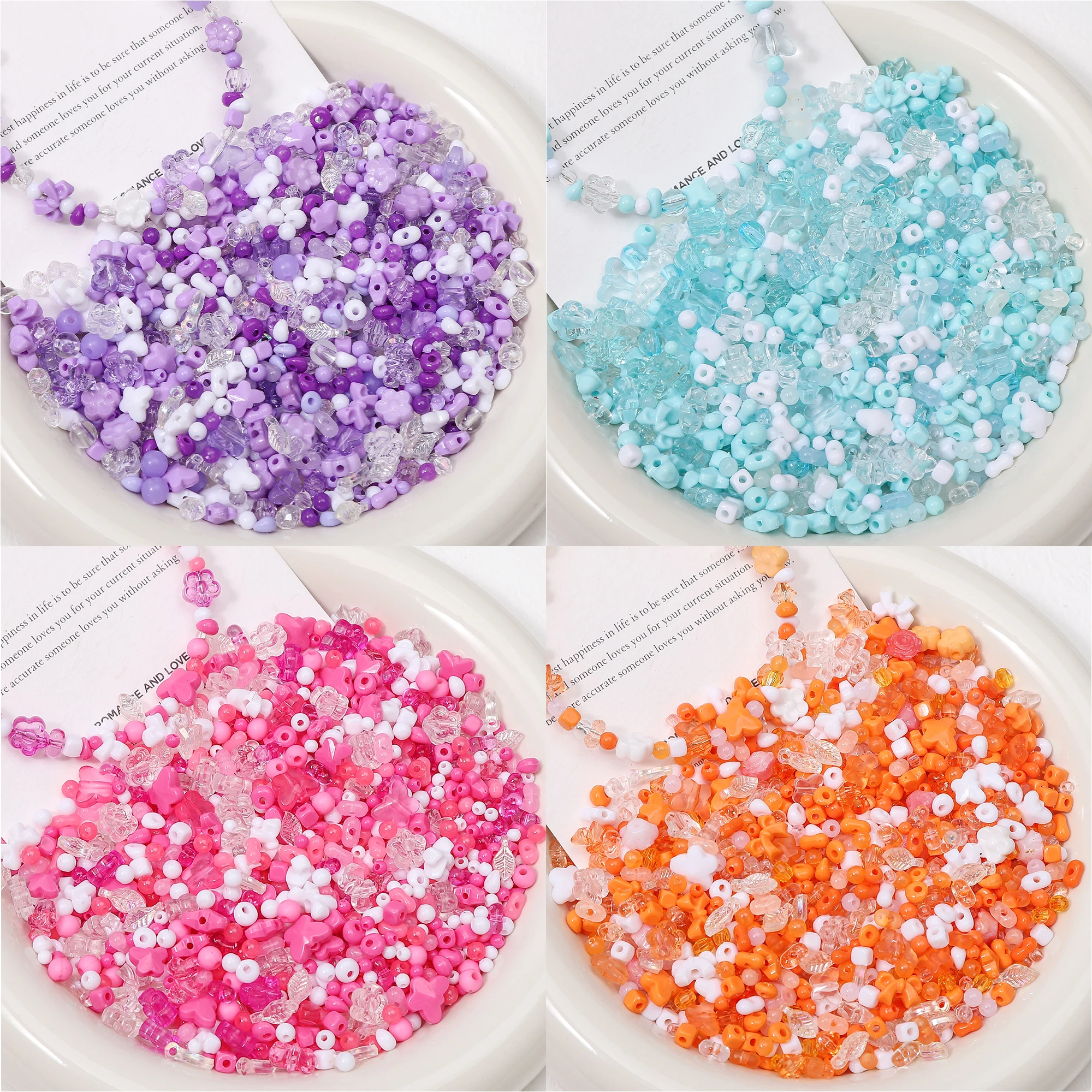 100-130Pcs Acrylic Bow Flower Beads Dia 2.5-10MM Hole 1MM Assorted Colors for DIY Jewelry Necklace Bracelet Craft Supplies