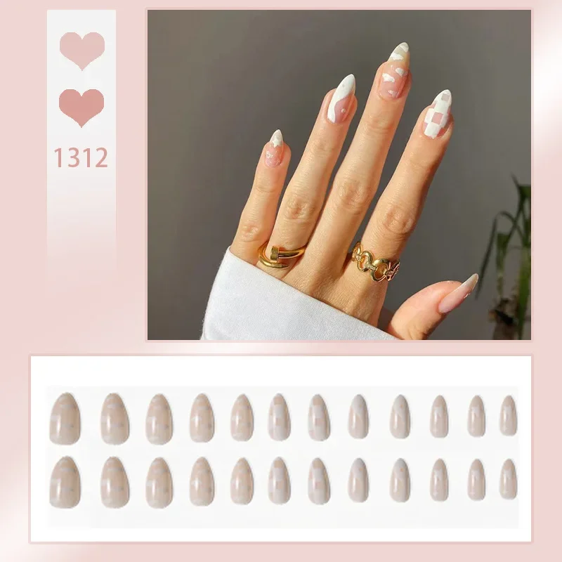 

24Pcs/Set Yin Yang Tai Chi Mandarin Art Wearing False Nails Checkerboard Design Acrylic Press on Nail Adhesive Fake Nail Tips