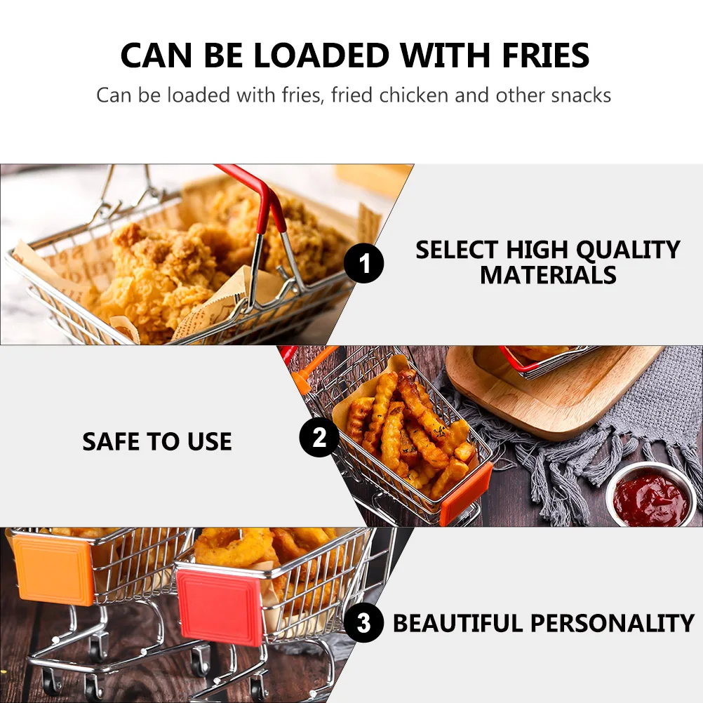 

Stainless Steel Kids Shopping Trolley Snack Chips Basket Pretend Play Toy Grocery Basket Portable Handle Bath Toys for Children