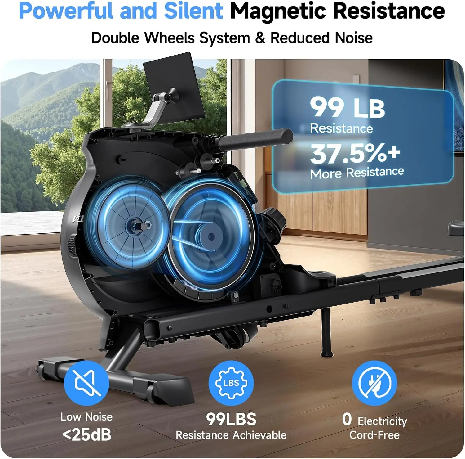 Home Rowing Machine, Foldable Compact Magnetic Rowing Machine, 350 LB Capacity, 16-Level Silent Resistance, Full-Body Cardio & Strength Workout with APP Support