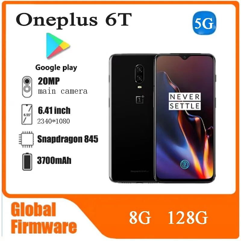 Global Firmware Oneplus 6T 6t Snapdragon 845 Cellphone 5G LTE 6.41'' NFC 3700mAh 20MP+16MP full screen One Plus 6t  used phone