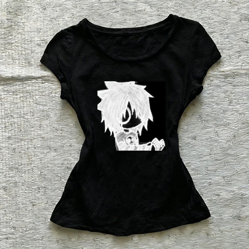 Subkultur Y2K Europäischer und amerikanischer Stil Damen OLDEN Stil bedrucktes Kurzarm-T-Shirt Punk Gothic Slim Fit Top Spicy Girl