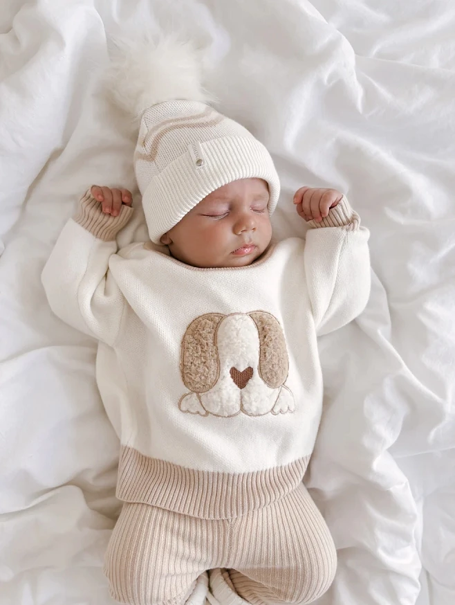 

Cute Baby Girl Warm Sweater Long Sleeve Round Neck Dog Embroidery Knit Pullover Sweaters Tops Knitwear Winter Clothes