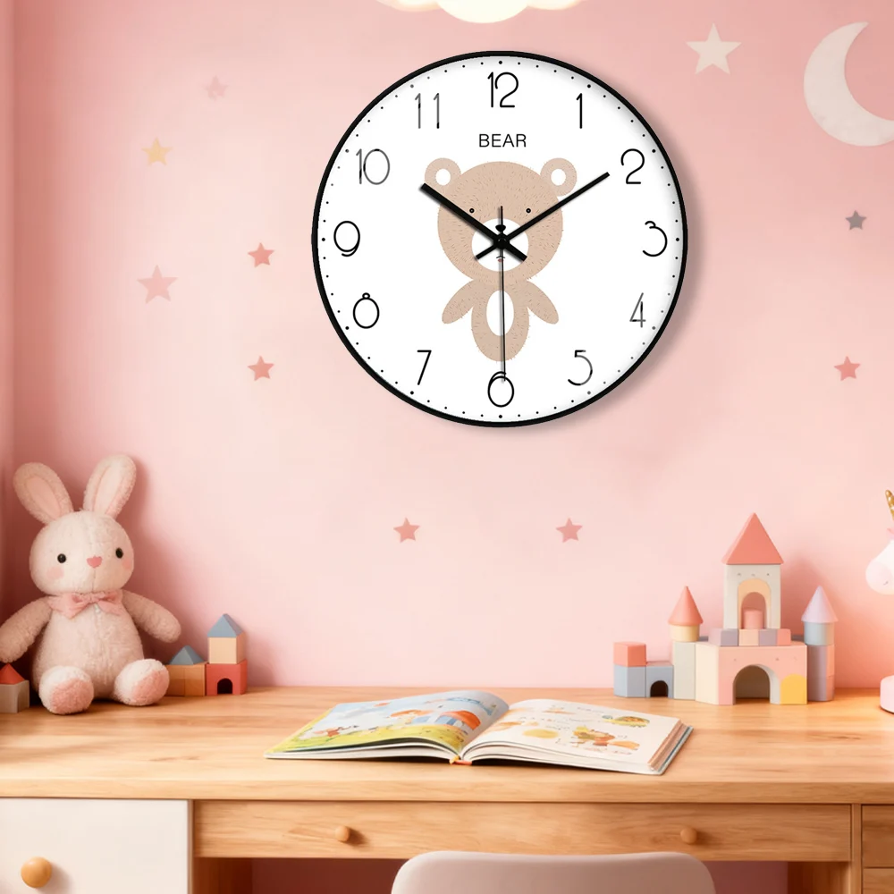 8inch Cartoon Animal Wall Clock Simple Cute Living Room Children's Bedroom Clock Nordic Minimalist Home No Punching Analog Clock