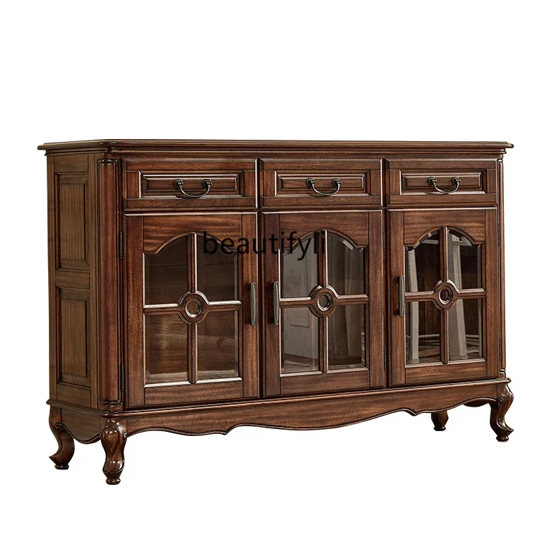 

YH American side cabinet black walnut dining side retro restaurant storage glass wine cabinet furniture