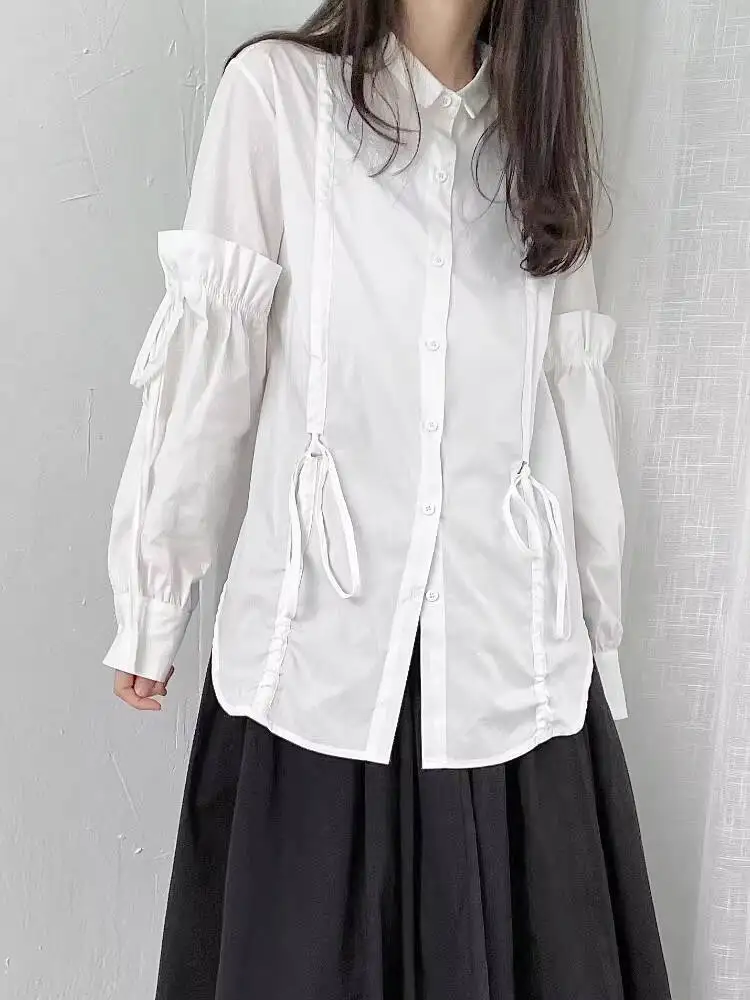 Ladies Long Sleeve Shirt Spring And Autumn New Personality Wrinkle Deconstruction Design Fashion Trend Loose Large Size Shirt
