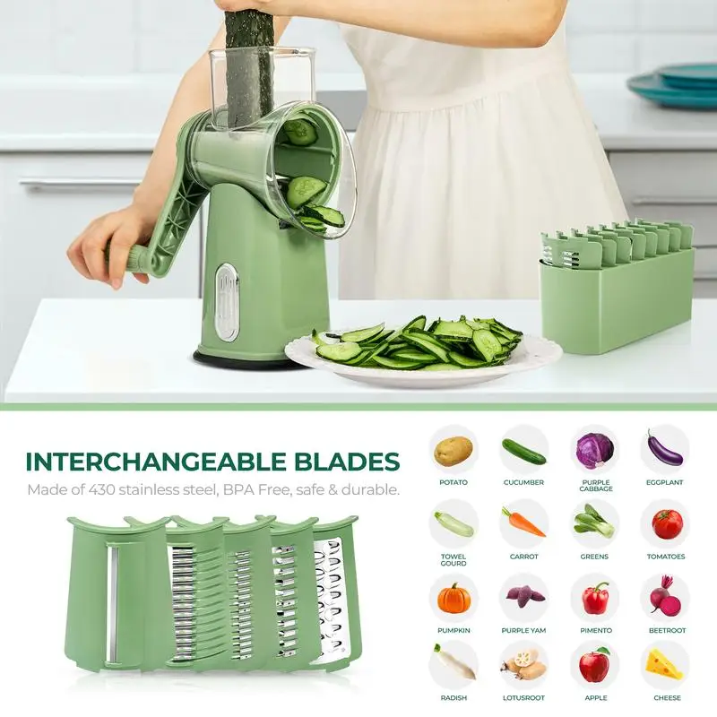 5 in 1 Rotary Cheese Grater Shredder Food Vegetable Chopper Julienne Dicing Slicer Waffle Cutter Nut Chopper Kitchen Mandoline