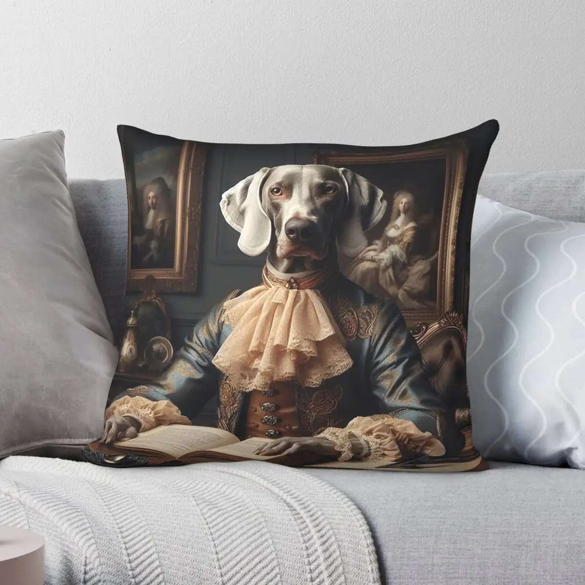 Aristocratic Weimaraner Reading Pillowcase Polyester Linen Velvet Pattern Zip Decor Bed Cushion Cover Wholesale