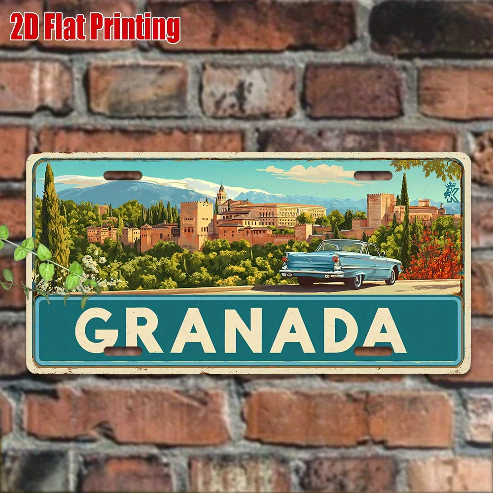 2D Flat, [], 2D Flat Printing, 1pc, Vintage Metal Sign, Only for decoration, Outdoor Wall Art (29.97cm * 14.99cm), GRANADA Alumi
