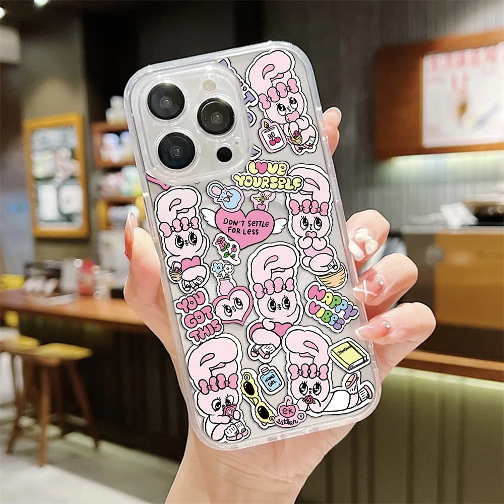 Cute Cartoon Esthers BunnyS Magnetic Phone Case for Samsung Galaxy S25 S24 S23 S22 S21 S20 FE Edge Plus Ultra 5G Clear TPU Cover