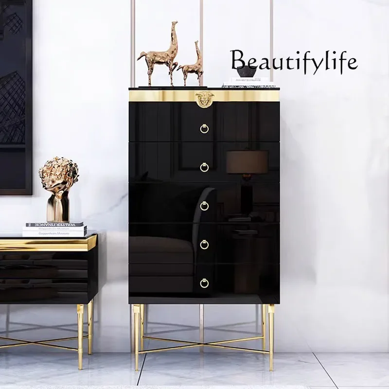 

X Italian Light Luxury Five Buckets Locker Piano Paint Living Room Decorative Cabinet High-grade Solid Wood Side Cabinet