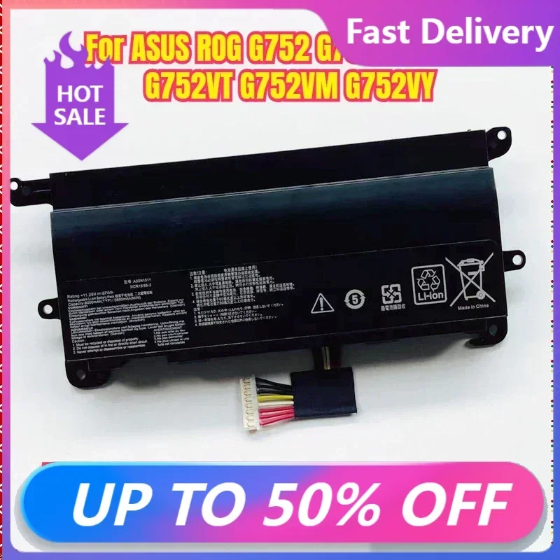 SWZY   A32N1511 Laptop Battery for ASUS ROG G752 G752V G752VL G752VT G752VM G752VY G752VS GFX72J GFX72VT6700 GFX72VY6820 G75