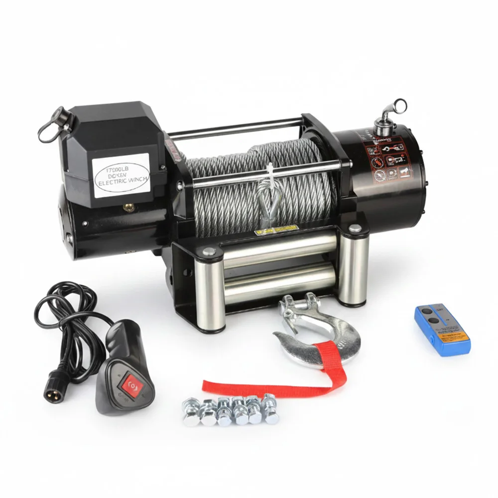Heavy Duty 12V 2000-20000 Lbs Electric Truck Winch with Weatherproof Motor, Wireless & Wired Remote, Steel Rope Roller Fairlead