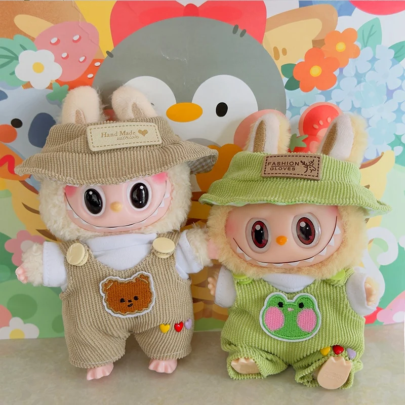 

Labubu Clothes Fashion Set Cute White Shirt Hat Animal Overalls Doll Clothes Accessory Gift for 17cm Labubu Doll
