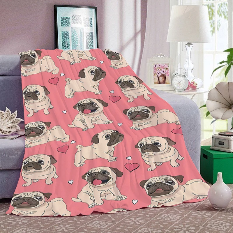 

Cute Pet Dog Pug Sofa Blankets for Winter Flannel Microfiber Bedding Warm Bed Fleece Camping Fluffy Soft Blankets King Size