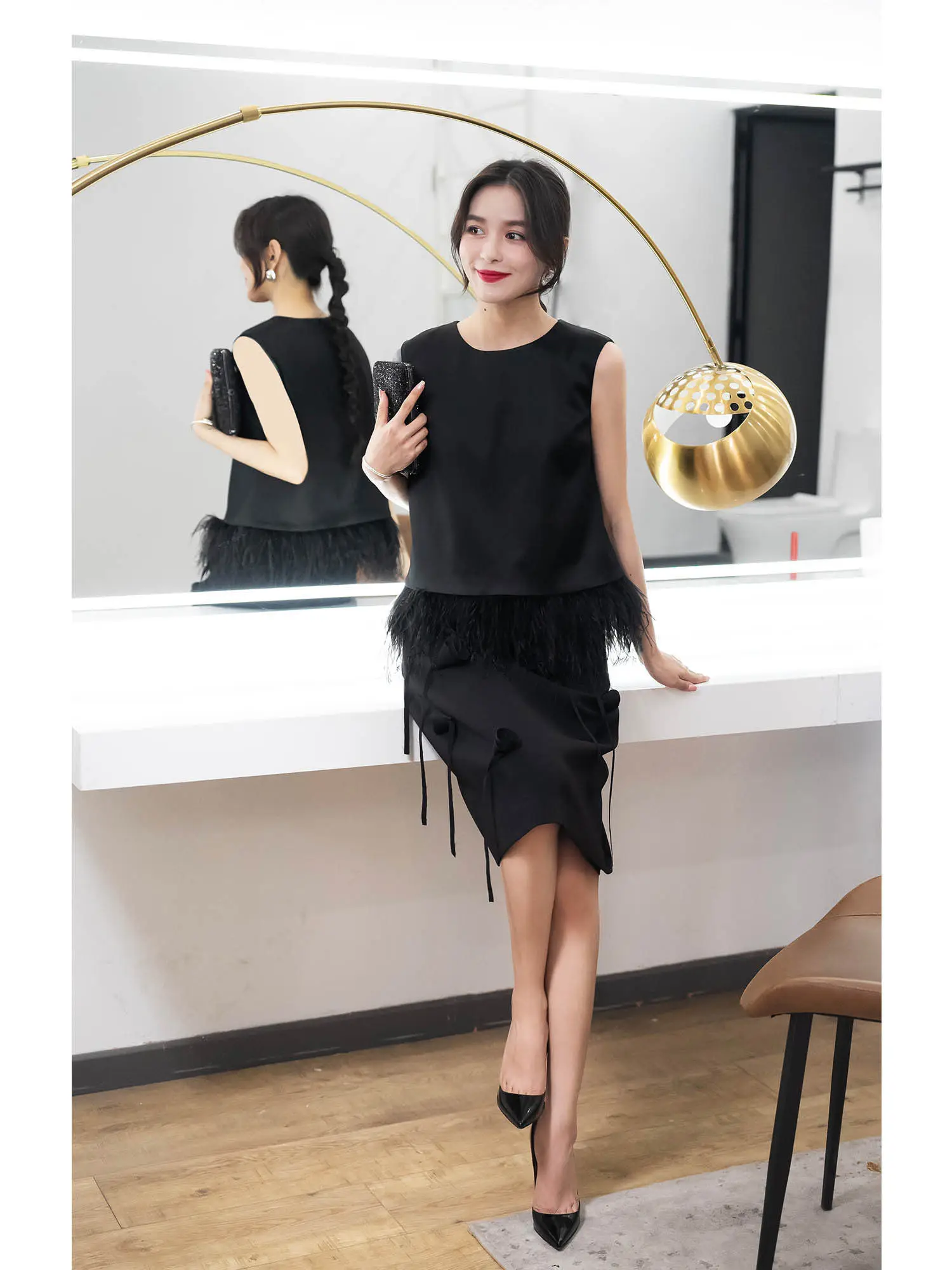 

Жилет из страусиных перьев Ele Bla Svel Ostrich Feather Vest iny Acetate 3072 Commute Sle, женский модный жилет H-образной формы, верхняя одежда