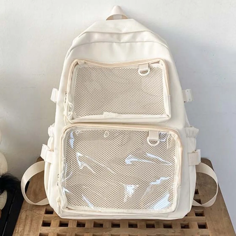 Einfarbiger Nylon-Ita-Rucksack, staubdicht, transparent, Schultasche für Schüler, strapazierfähig, kratzfest, großer Tagesrucksack. – Detail 3
