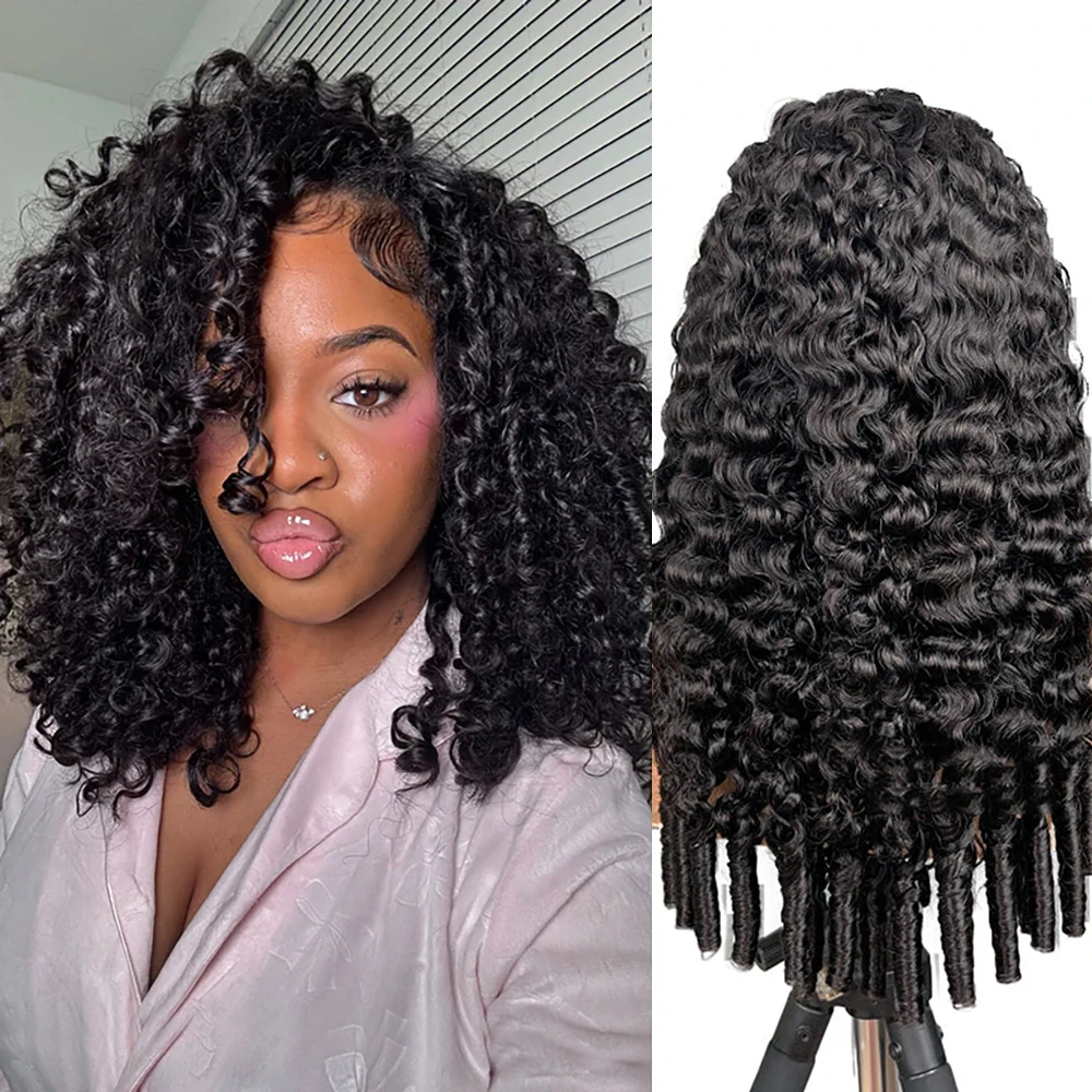 300% Half Wigs Human Hair Burmese Curly Headband Wig Upgrade 3 IN 1 Half Wig 4C Kinky Curly With Drawstring Seamless Clip Ins Flip Over Machine Wig