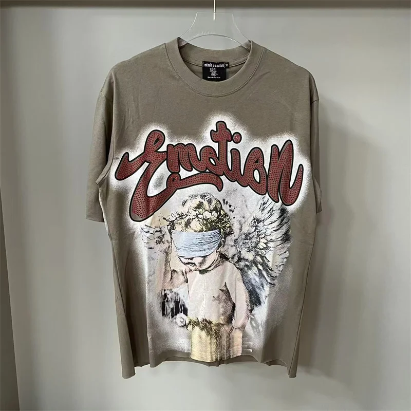 

Mixed Emotion Angel Hot Diamond Pure Cotton Letter Printed Round Neck Short Sleeve