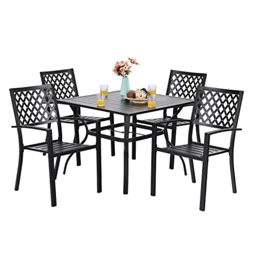 

PHI VILLA Patio Dining Set Outdoor Rectangle Table and 4 Chairs Furniture Set 7 Piece Large 60.2 with Umbrella Hole and 300LBS