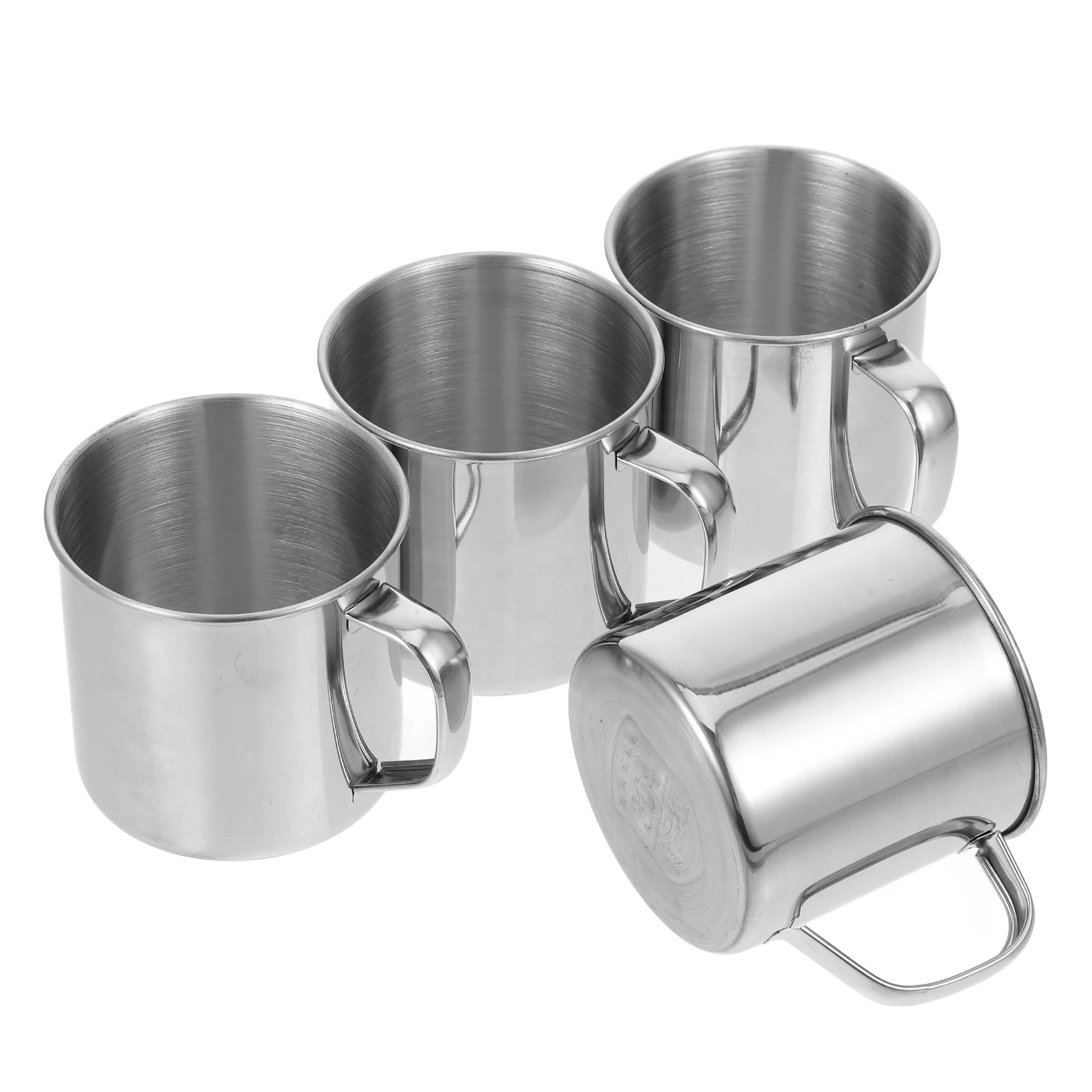 

4pcs Stainless Steel Water Cup Unbreakable With Handle Metal Tumbler For Camping Hiking Travel Coffee Mug Reusable Portable