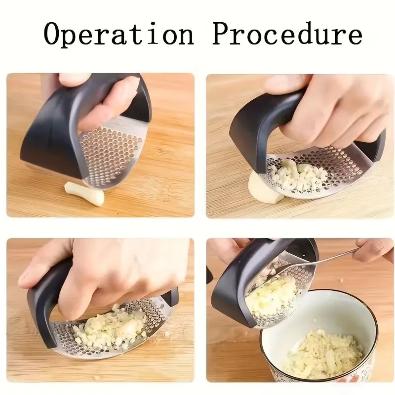 Stainless Steel Manual Garlic Mincer, Multi-functional Kitchen Tool, Crushes Garlic without Electricity, Durable