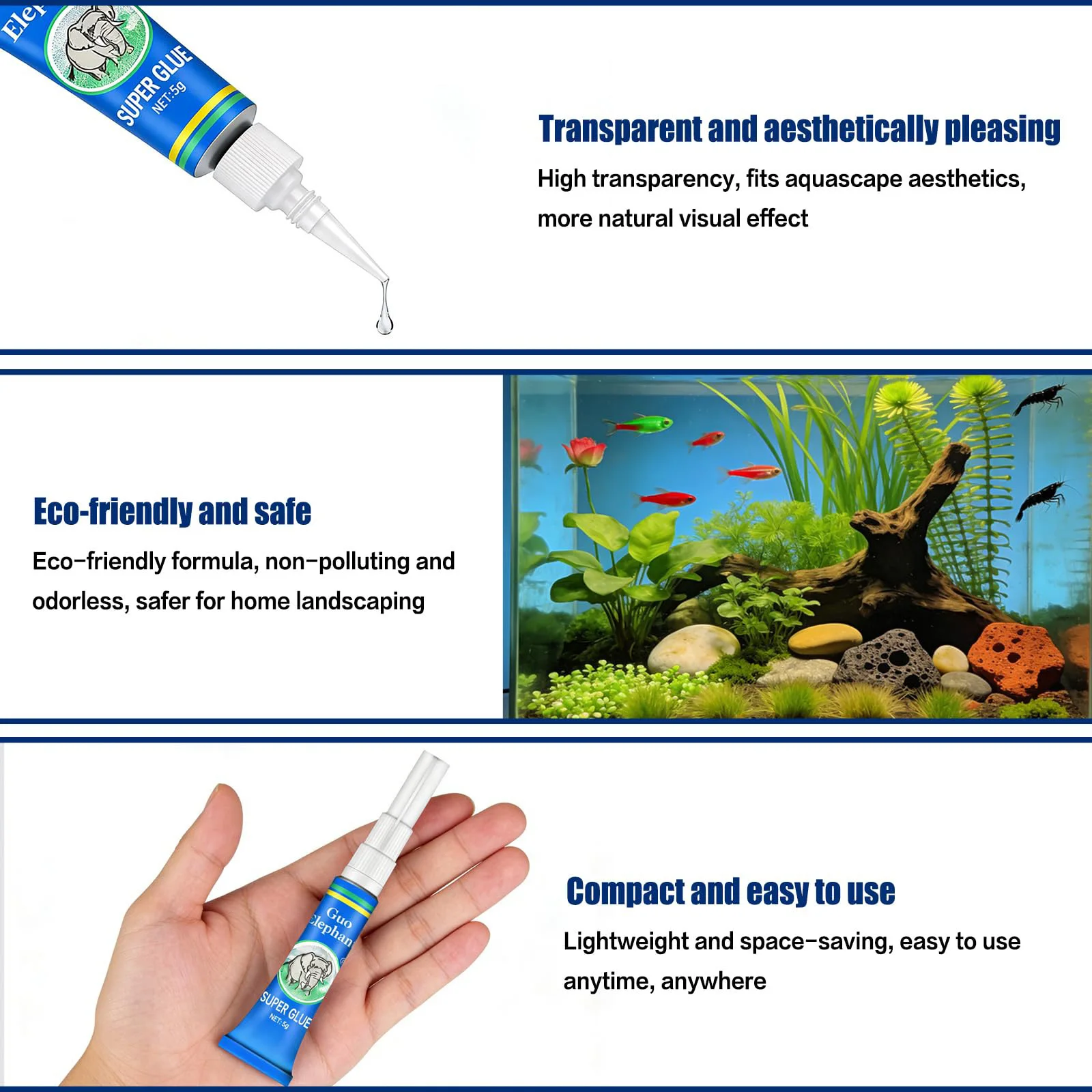 Sofortiger Aquariumkleber für Wasserpflanzen und Treibholz, sicheres Unterwasser-Gel zur Moosbefestigung, Fischbecken-Landschaftsgestaltung, starker Klebstoff – Detail 6