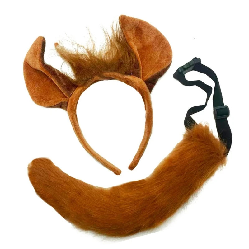 Y3NE 2Pcs Animal Horse Costume Set,Horse Ears Headband with Horse Tail Halloween Fancy Dress Party Supplies for Kids Adults
