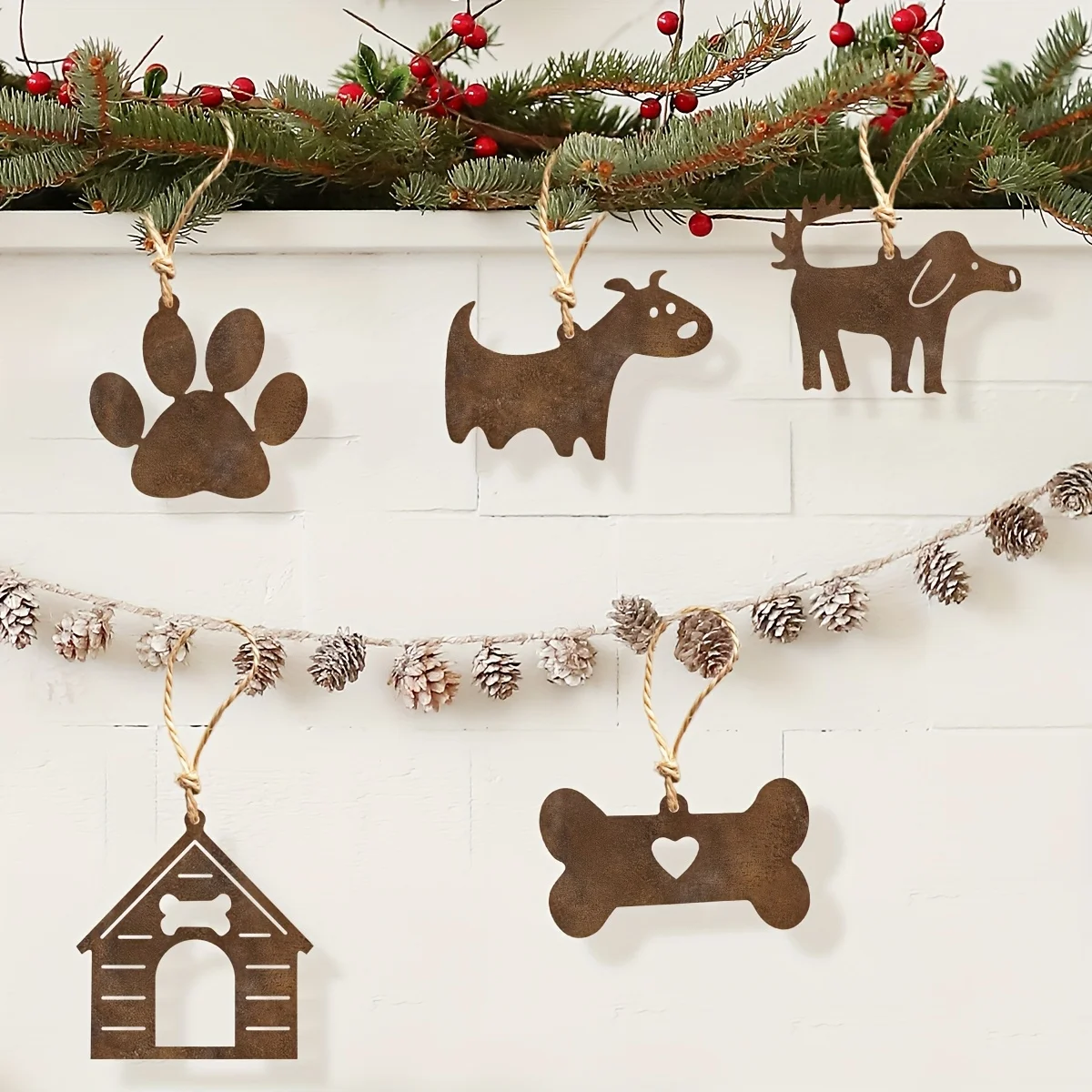 CIFBUY Iron Wall Art Rustic Metal Dog House Bone Ornament Set Paw Print Sculpture Indoor Outdoor Durable Hanging Decor Halloween