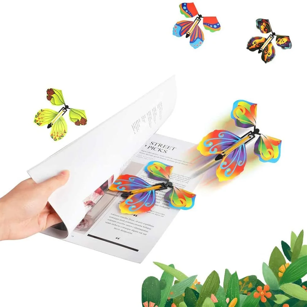 10Pcs Fairy Magic Butterfly Kids Children Funny Rubber Band Flying In The Book Joke Toys Powered Wind Up Butterflies Props