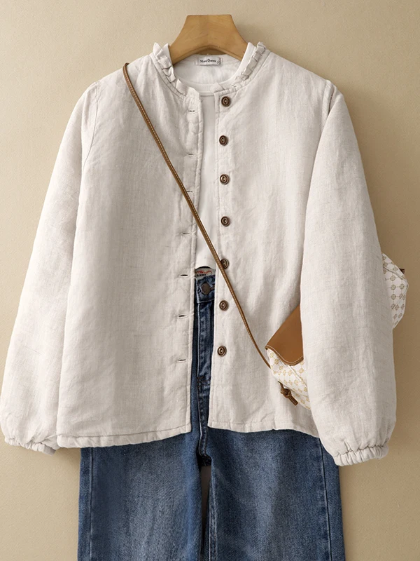 

Faionable Han Haax Cotton Jaet Women's Winter Coat Wooden Cotton Outerwear Artistic Sle Original Flax Cotton Cl...