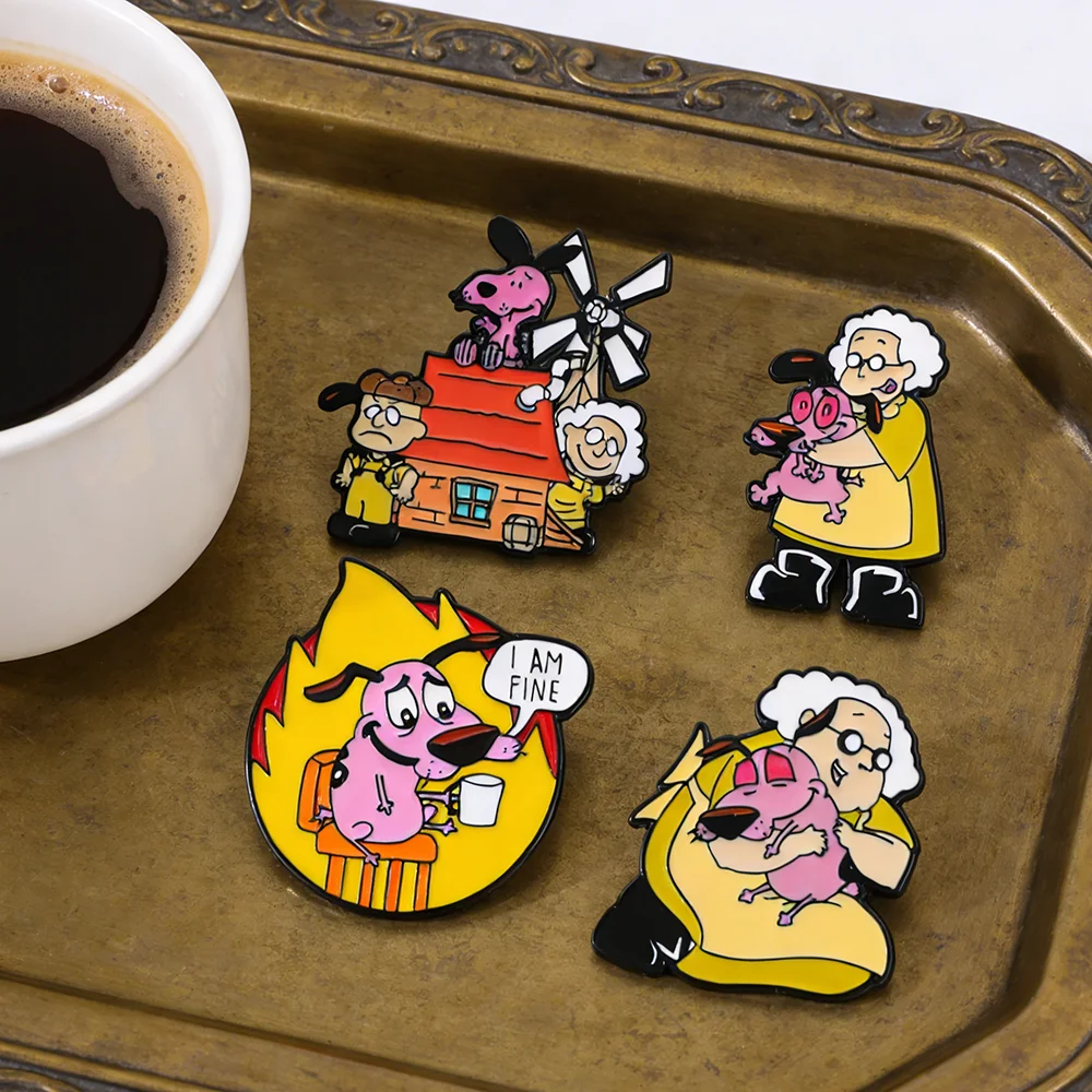 Pins de Esmalte de Personajes Clásicos de Dibujos Animados, Courage el Perro Cobarde, Broches de Solapa, Insignias de Muriel Eustace para Mochilas