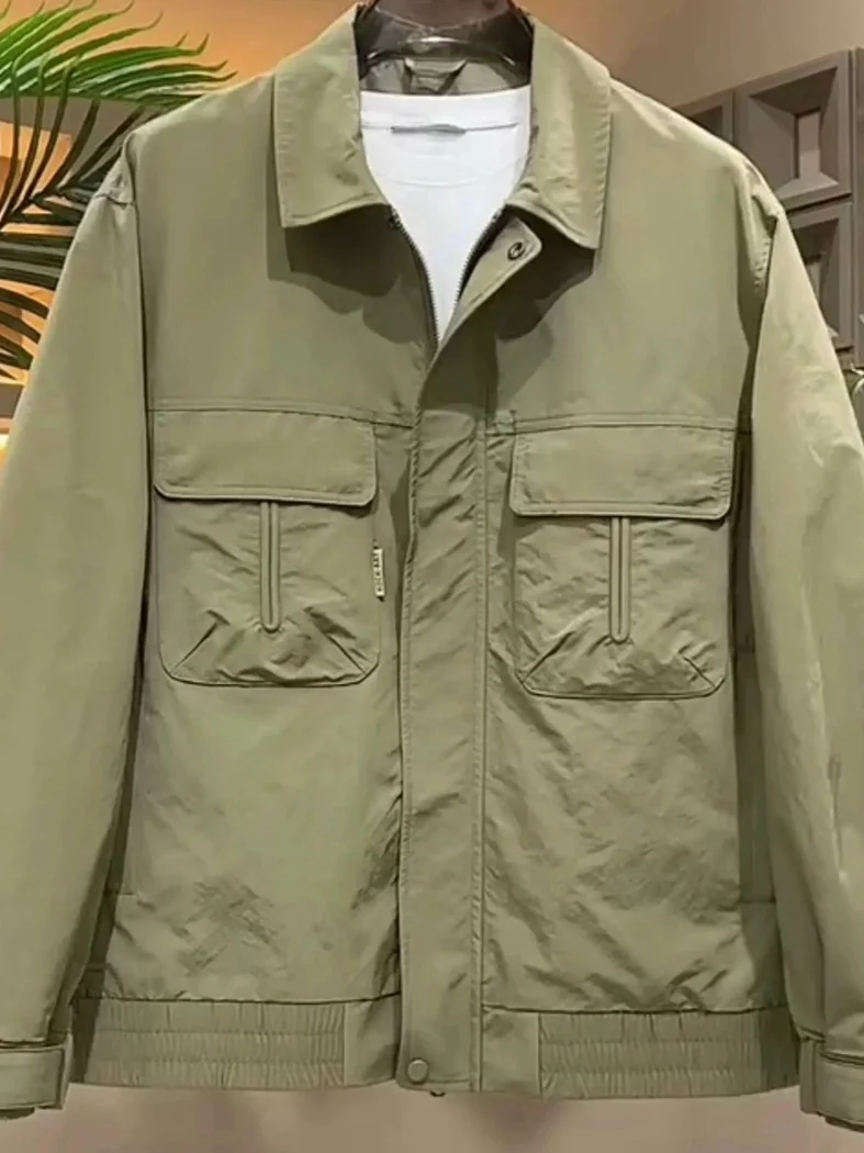 

Spring Autumn New Faion Pure Color Workwear Stand Collar Jaet Men's Versatile Outdoor Large ket Casual Outerwear