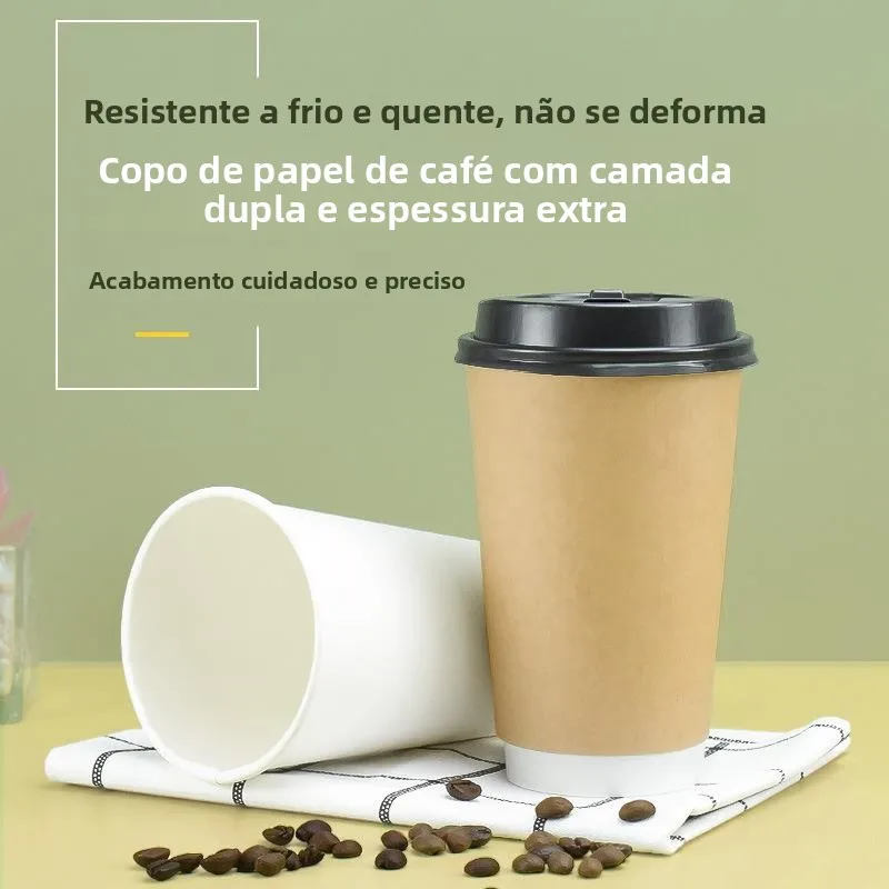 使い捨てコーヒーカップ二重層紙カップ断熱抗火傷中空紙カップ厚みのあるクラフト紙ホットドリンクカップ