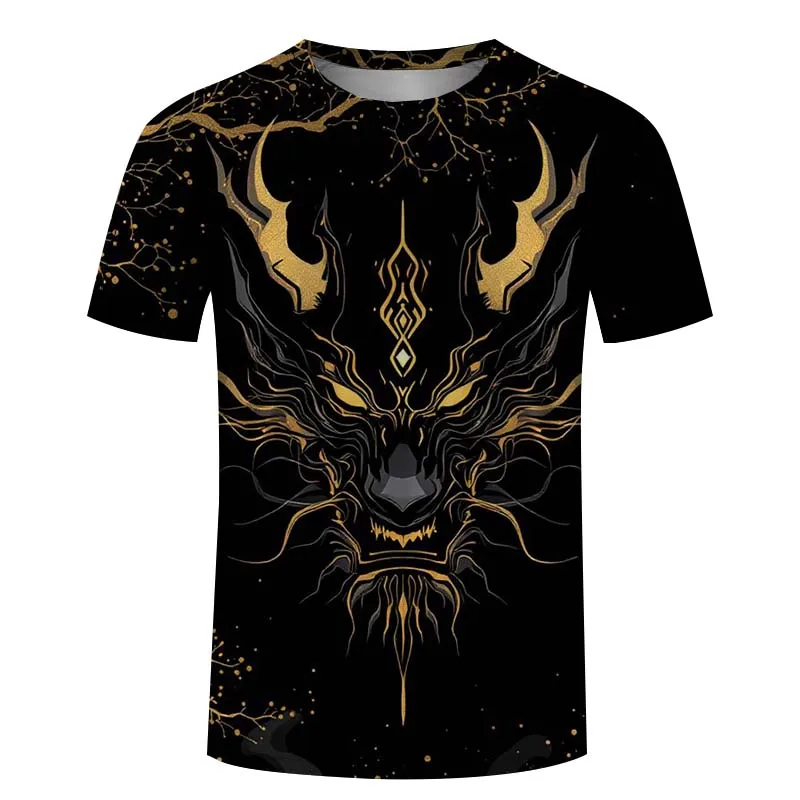 

Мужские футболки, черное золото, узор дракона, топы с 3D принтом, футболки, летняя модная женская уличная одежда, футболка унисекс большого размера, мужская одежда