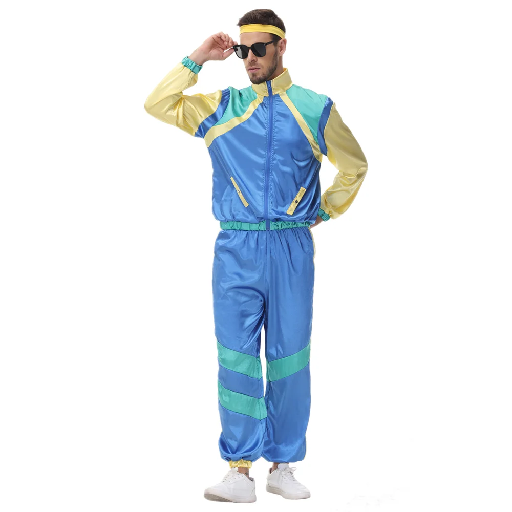 

Men Vintage 80s Hippie Costume Retro Hip Hop Disco Party Cosplay Fancy Dress Halloween Clothing